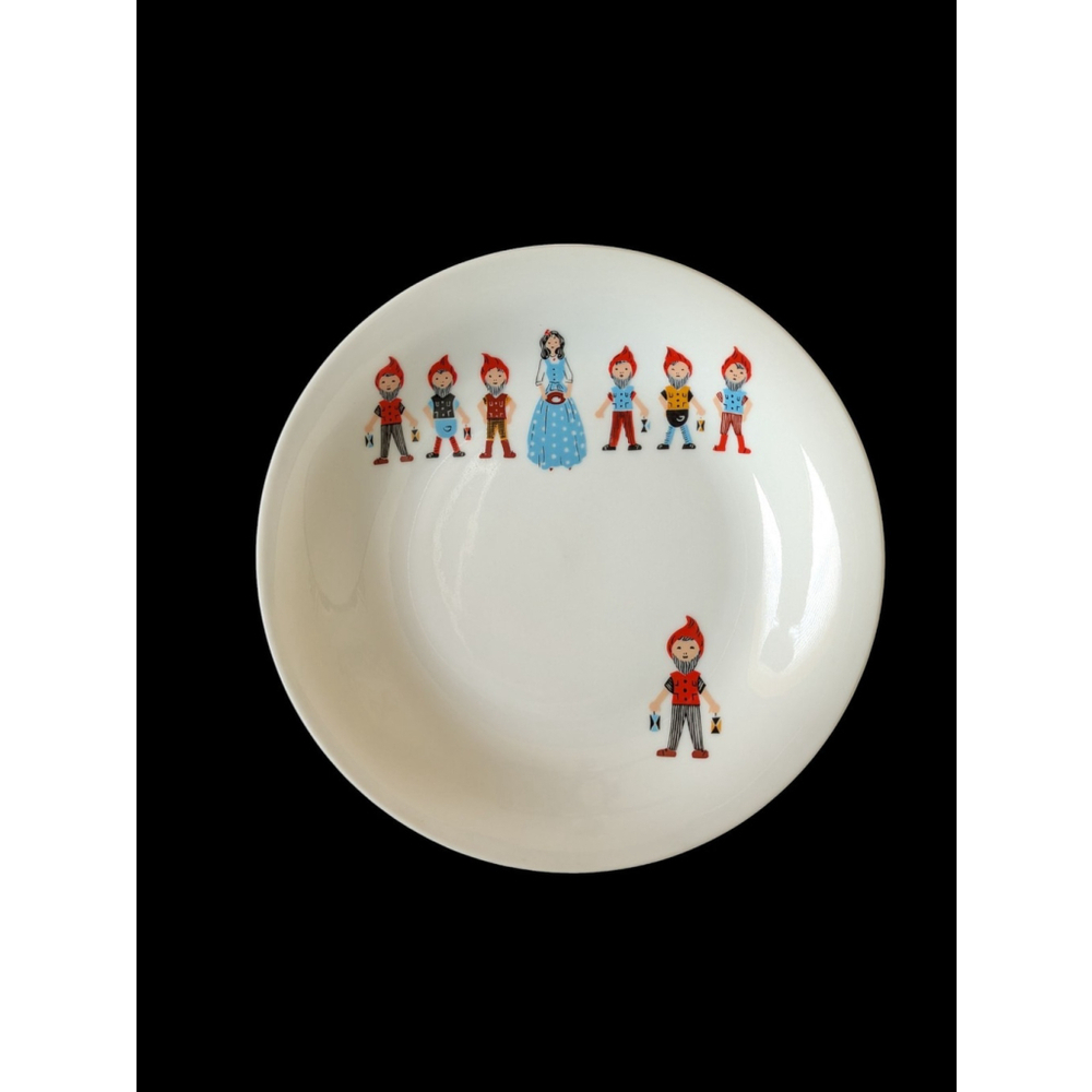 Vintage Rheinpfalz Hartporzellan Porcelain Shallow Bowl Snow White & Dwarves 8"